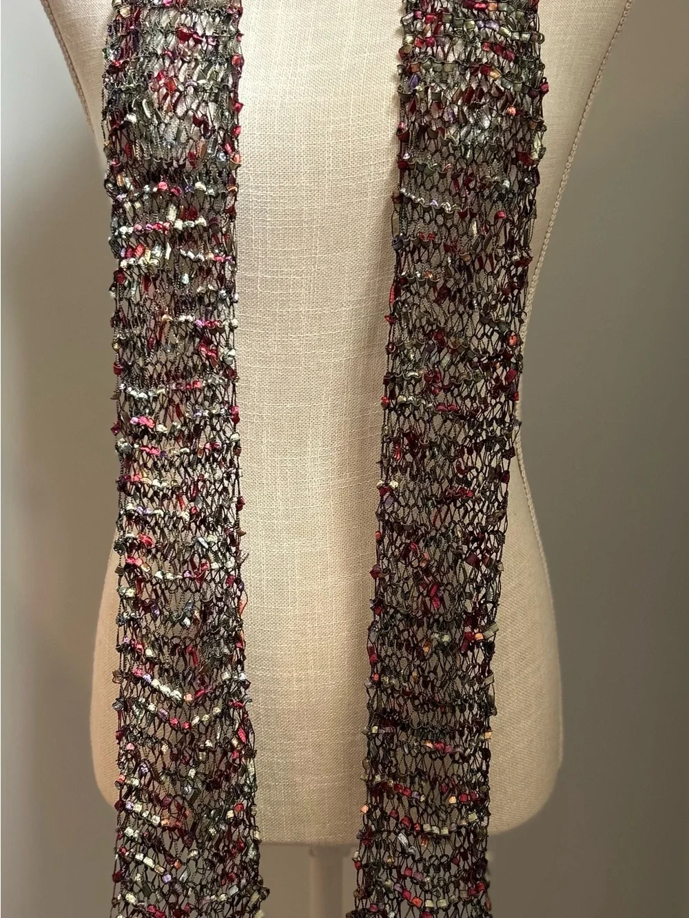 Multicolor Ladder Ribbon Knit Scarf 60”